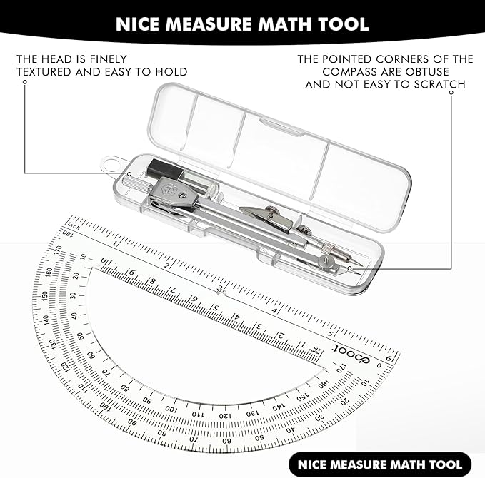 Zonon 12 Set Student Protractor and Compass Set, Student Geometry Math Set, Compass for Geometry and 180 Degree Math Protractor for Drawing Measuring School Office-DeskLoop Office