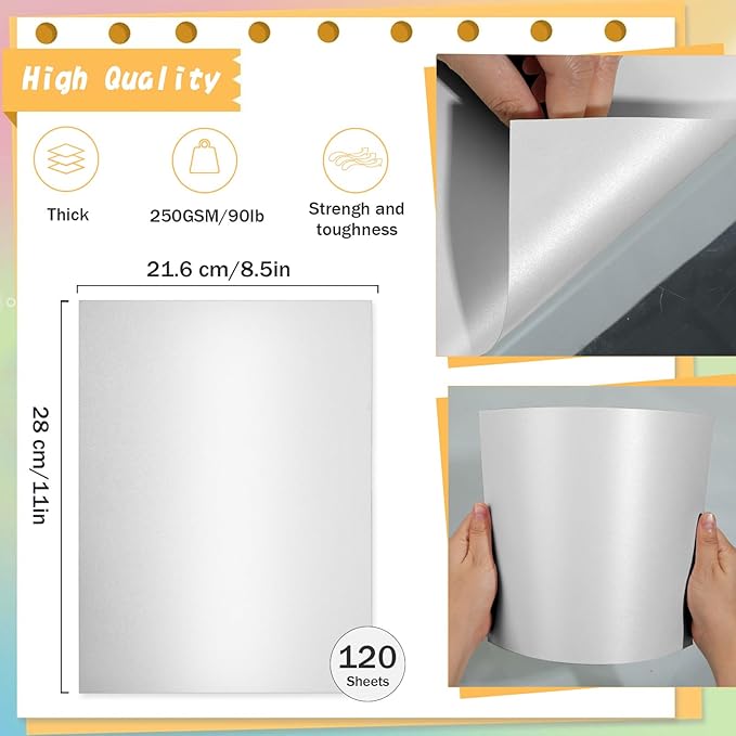 120 Sheets Silver Shimmer Cardstock 8.5 x 11 Inch Metallic Paper, 250gsm/92lb Double Sided Silver Card Stock Pearlescent Paper for Invitations, Certificates, Crafts, DIY Cards-DeskLoop Office