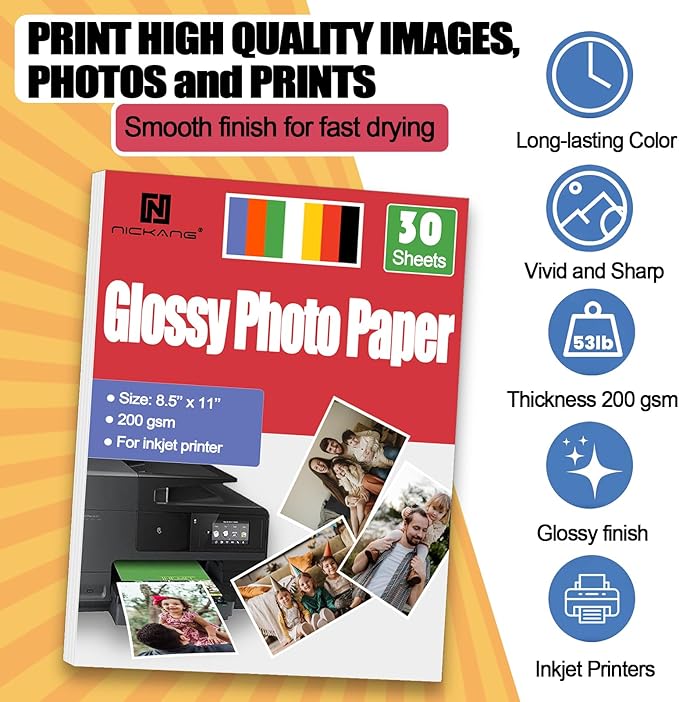 Glossy Photo Paper 8.5x11, 53 LB/200 gsm, 30 Sheets, Letter Size, Photo Paper for Inkjet Printer, Photo Printer Paper, Picture Paper-DeskLoop Office