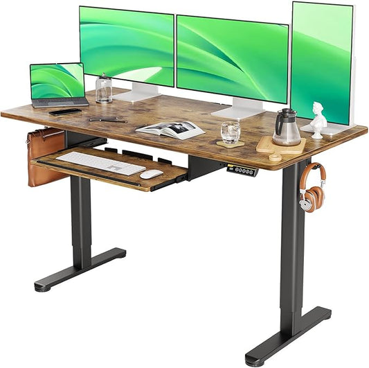 Claiks Standing Desk with Keyboard Tray, Standing Desk Adjustable Height, Raising Desks for Home Office and Computer Workstation, 55 Inches, Rustic Brown-DeskLoop Office