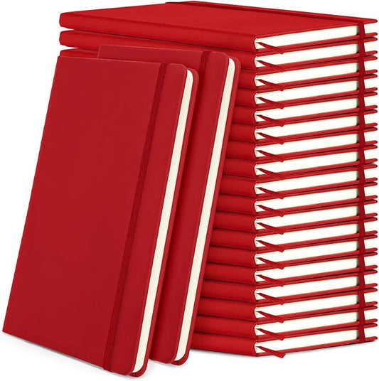 Honoson 20 Pack Lined Journal Notebooks A5 Hardcover Executive Notebook 5.5" x 8.3" PU Leather Wide Ruled Journals Bulk with Elastic Band for Home Business Office School Supplies(Red)-DeskLoop Office