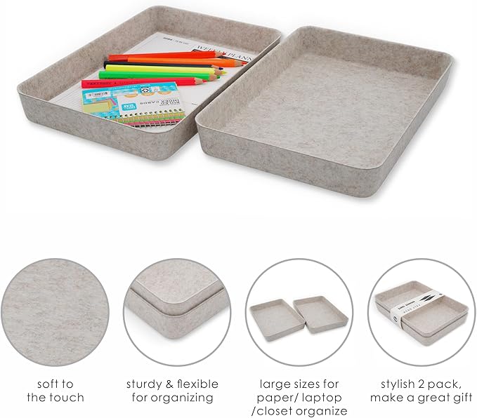 Welaxy 2-piece Office desk drawer organizer tray letter-size documents paper book file Folder Holder Scandinavian-chic storage bin hygge design sleek minimalist gifts idea storage bins (Oatmeal)-DeskLoop Office