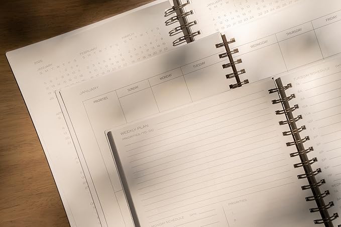 Anecdote 2025 Planner (8.5" x 10") Daily Planner Weekly Monthly Planner - 52 Weeks w/Library Buckram Cover, Brass Spiral - A4 Size Bleed-Resistant Paper – Red-DeskLoop Office