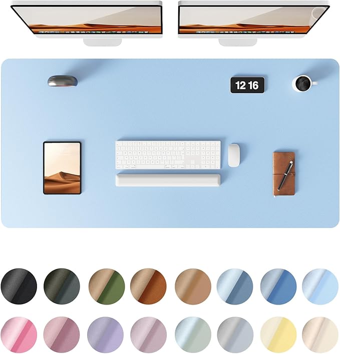 YSAGi Leather Desk Protector, Office Mat, Large Mouse Mat, Non-Slip PU Leather Blotter, Laptop Pad, Waterproof Writing Pad for Office and Home (Baby Blue, 47.2" x 23.6")-DeskLoop Office