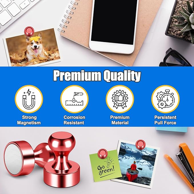 Strong Magnets for Fridge, Mini Whiteboard Magnets, Red Metal Magnetic Push Pins, 120 Pack Magnetic Clips Heavy Duty for Kitchen Accessories, Office Accessories, Locker, Desk-DeskLoop Office