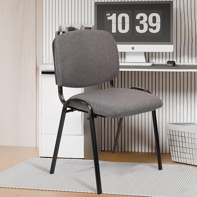 CLATINA Set of 5 Pack Waiting Room Chair Fabric Grey Stackable Chairs Metal Frame with Thickened Seat Back Cushion for Waiting Conference Room Guest Chairs-DeskLoop Office