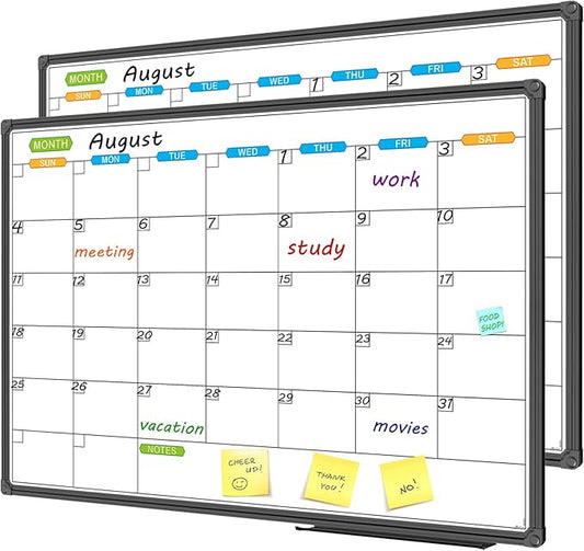 JILoffice Dry Erase Calendar Whiteboard - Magnetic White Board Calendar Monthly 36 X 24 Inch, 2 Pack, Black Aluminium Frame Wall Mounted Board for Office Home and School-DeskLoop Office
