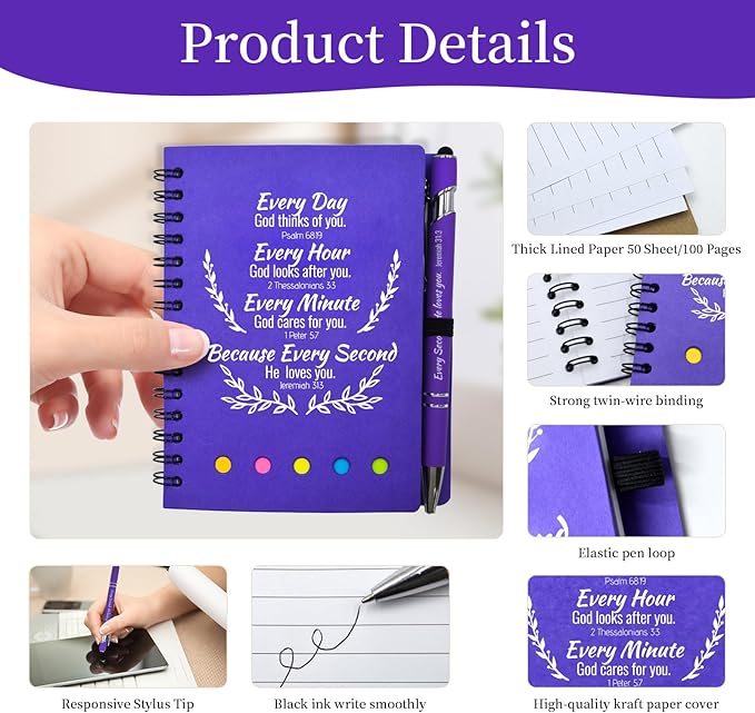 100 Pcs Bulk Christian Gifts Prayer Journal for Woman - 50 Set Religious Notepad with Christian Pen - Bible Notebook - Church Gifts for Mother's Day, Bible Study, and Family Devotions ( Colorful )