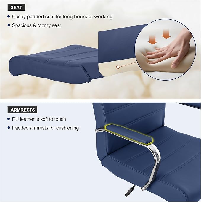 Modern Office Desk Chair, Conference Room Chairs, High Back Ergonomic Home ofiice Chair, Adjustable Height Swivel Executive Computer Chair with Padded Seat and Armrest (Blue)-DeskLoop Office