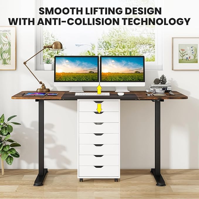 GOFLAME Height Adjustable Electric Standing Desk, 55 x 28 Inch Sit Stand Up Electric Desk with Metal Frame, Ergonomic Standing Workstation for Study, Office, Living Room, Brown-DeskLoop Office