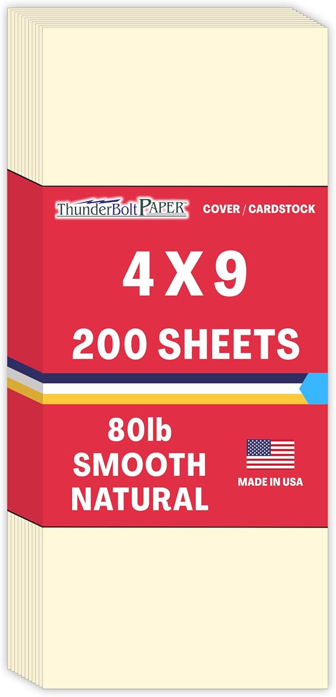 200 Natural Smooth Card Stock Sheets Paper - 4" X 9" (4X9 Inches) #10 Envelope Insert Size - 80# (80 lb/Pound) Cover Weight - Quality Paper - Smooth Finish-DeskLoop Office