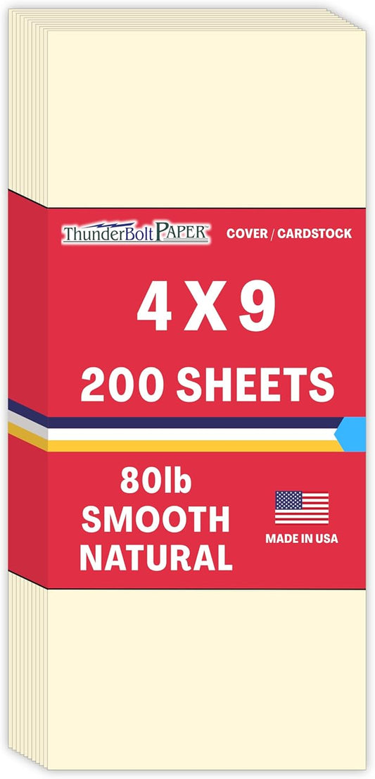 200 Natural Smooth Card Stock Sheets Paper - 4" X 9" (4X9 Inches) #10 Envelope Insert Size - 80# (80 lb/Pound) Cover Weight - Quality Paper - Smooth Finish-DeskLoop Office