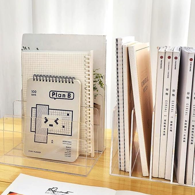 Acrylic File Organizer, 4Sections Clear Desk Organizer for Home Office, Desktop File Folder, Acrylic Mail Organizer Countertop for Notebook, Document and Paper, Clear File Holder,1Pcs-DeskLoop Office
