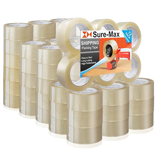Sure-Max Premium Carton Packing Tape 1.8 mil 330 Feet (110 Yards) - Clear - 2 Cases (72 Rolls Total)-DeskLoop Office
