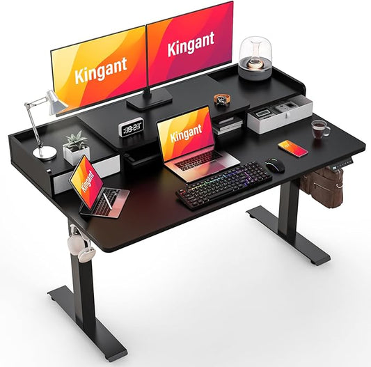 Standing Desk with Drawers,Thickened Table Legs Sit Stand Desk Electric for Home Office & Gaming,Ergonomic Stand Up Desk Cable Management Tray(Classic Black) (Classic Black, 55″ x 30″)-DeskLoop Office
