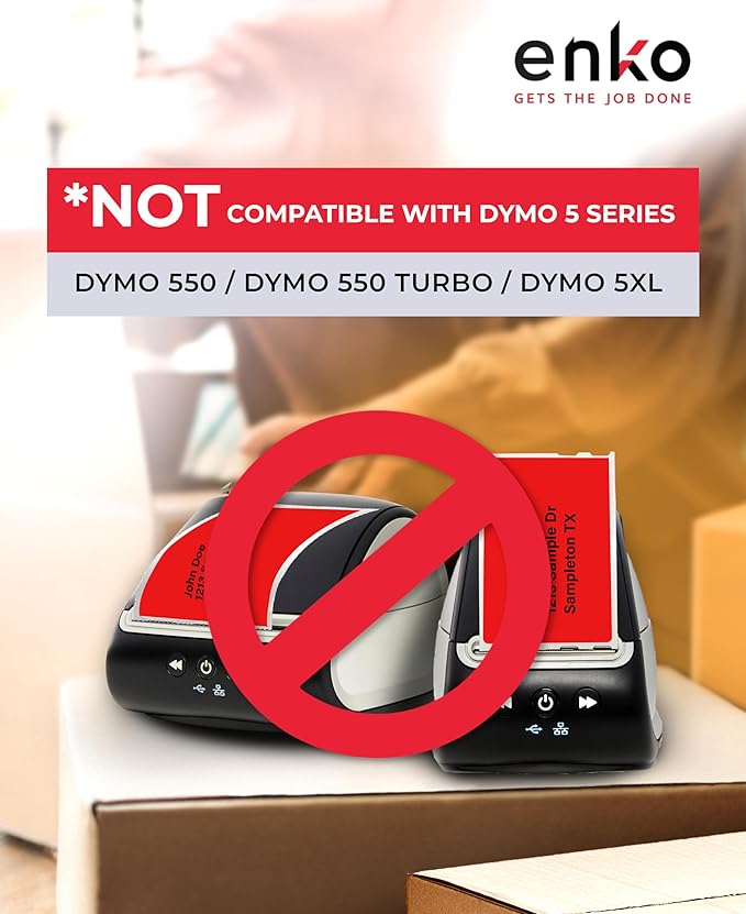 enKo Compatible Red Zebra 4x6 Label/Dymo Labels 1744907 (4 x 6) for Dymo Labelwriter 4XL Shipping Zebra Direct Thermal Printer (6 Rolls, 1320 Labels)-DeskLoop Office