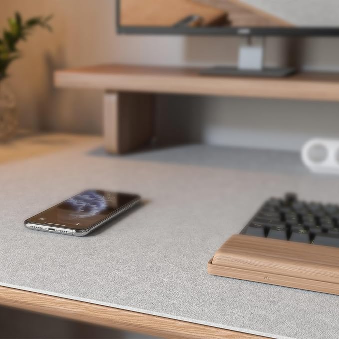 Large Felt Desk Mat,47.2"x 23.6",Non-Slip Desk Pad for Office and Home,120x60cm Full Table Mouse Pad,Keyboard Mats for Desk,Desktop Protection(Light Gray)