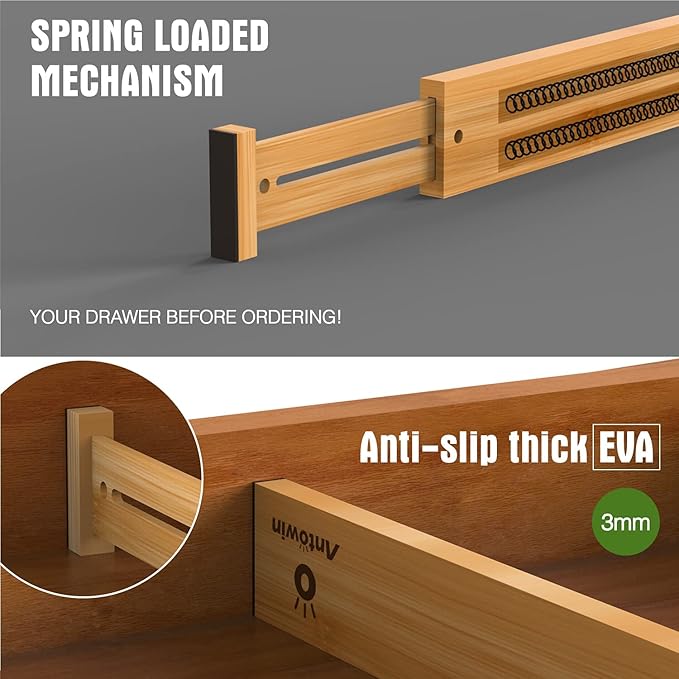 ANTOWIN Bamboo Drawer Dividers Organizers, Drawer Separators Splitter,17-22 inches Long Adjustable Spring-loaded Organizer for Large Utensil, Clothes, Tools Drawers(yellow)-DeskLoop Office