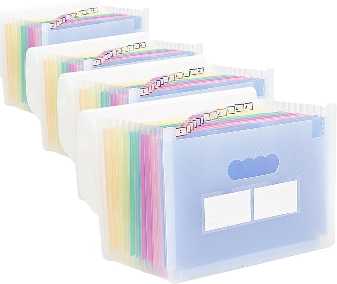 Accordion File Organizer, 4 Pack 12 Pockets Expanding File Folders, Portable Monthly Bill Receipt Documents Organizer with Colorful A-Z Tabs, Letter/A4 Size - Blue-DeskLoop Office