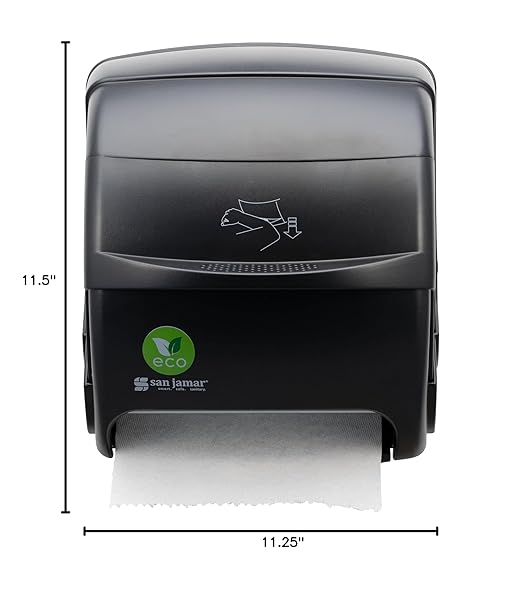San Jamar Ecologic Integra Recycled Plastic Level Paper Towel Dispenser, Universal Roll Capacity, Wall Mounted Dispenser with Zero Waste for Home and Business Universal, Black-DeskLoop Office