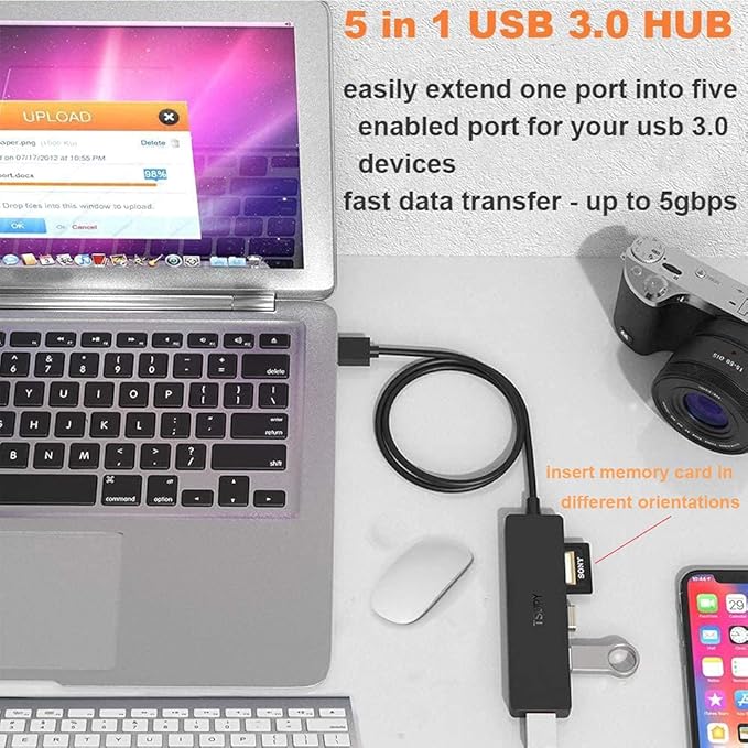 USB Hub 3.0 Splitter, TSUPY USB 3.0 Hub Multi USB Adapter Port Expander with 4ft Cable, SD/TF Card Reader & 3 USB 3.0 Ports Compatible for PC, Laptops, Surface Pro, MacBook, iMac Pro-DeskLoop Office