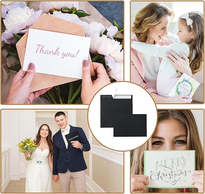 100 Packs Black Blank Greeting Cards and Envelopes 5 x 7 Heavyweight Single Panel Cardstock and A7 Envelopes Self Seal for DIY Wedding Invitations, Party, Thankgiving Cards, Baby Shower