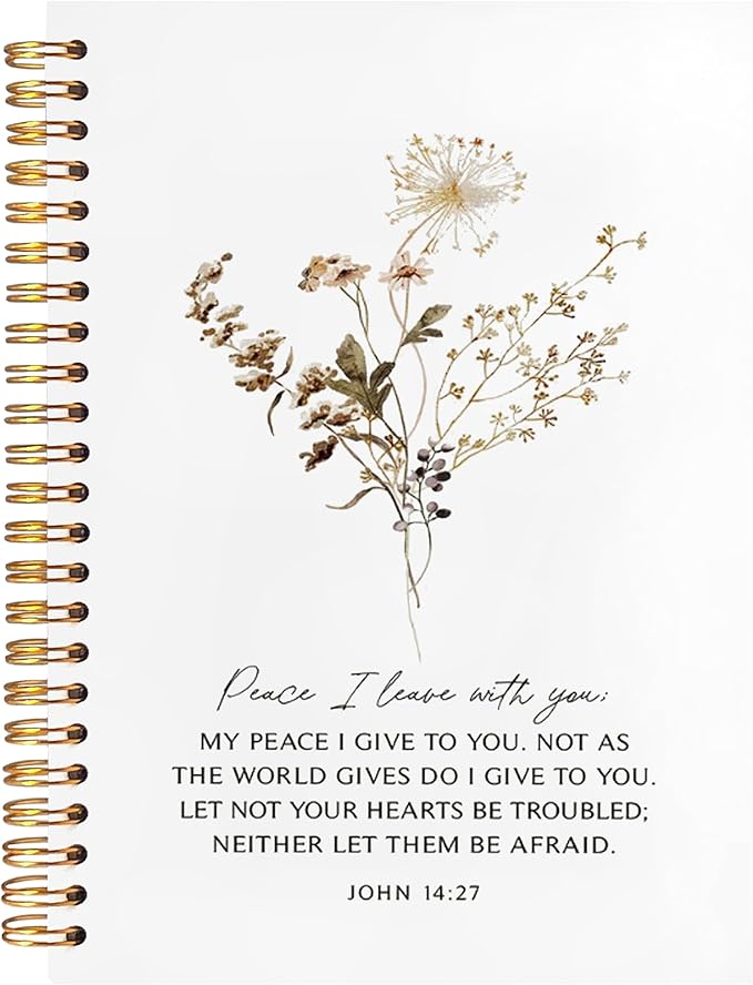 BearCake Peace I Leave with You Floral Christian Notebook Journal, Christian Gifts for Women, Bible Notebooks for Note Taking, Bible Journaling Notebook, Hardcover Spiral Notebook 5.5x8.3-DeskLoop Office