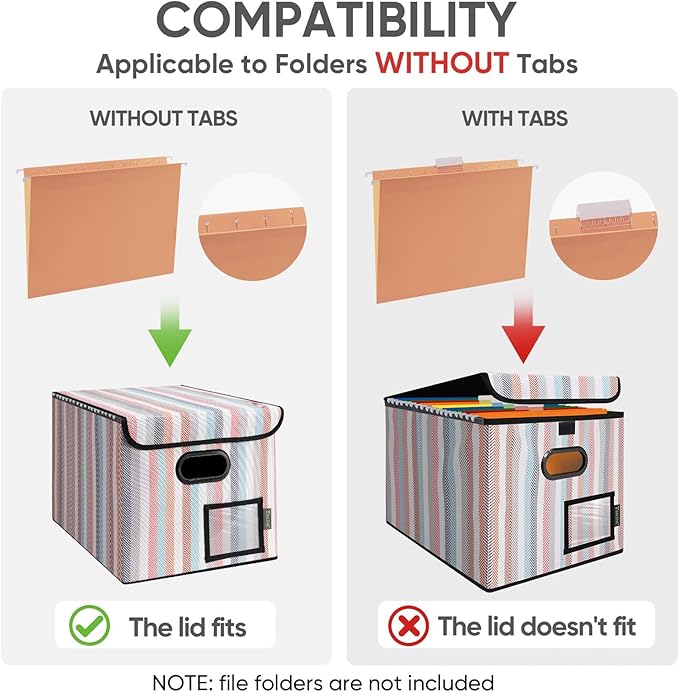 BALEINE File Organizer Box with Lid, Collapsible File Folder Organizer with Plastic Slide, Hanging File Folder Box for Office Document Storage (1 Pack, Color Stripe)-DeskLoop Office