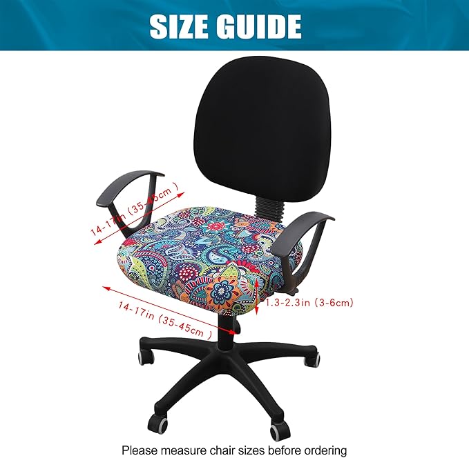 Smiry Printed Office Computer Chair Seat Covers, Stretch Fit Universal Desk Rotating Chair Cover Washable Removable Seat Cushion Protectors - Blue Green-DeskLoop Office