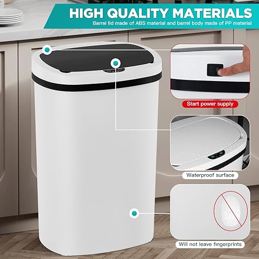 PayLessHere 13 Gallon Trash Can Kitchen Trash Can Automatic Garbage Can with Lid Touch Free High-Capacity Motion Sensor for Kitchen Bedroom Bathroom Office Wateproof Trash Bin (3, White)-DeskLoop Office