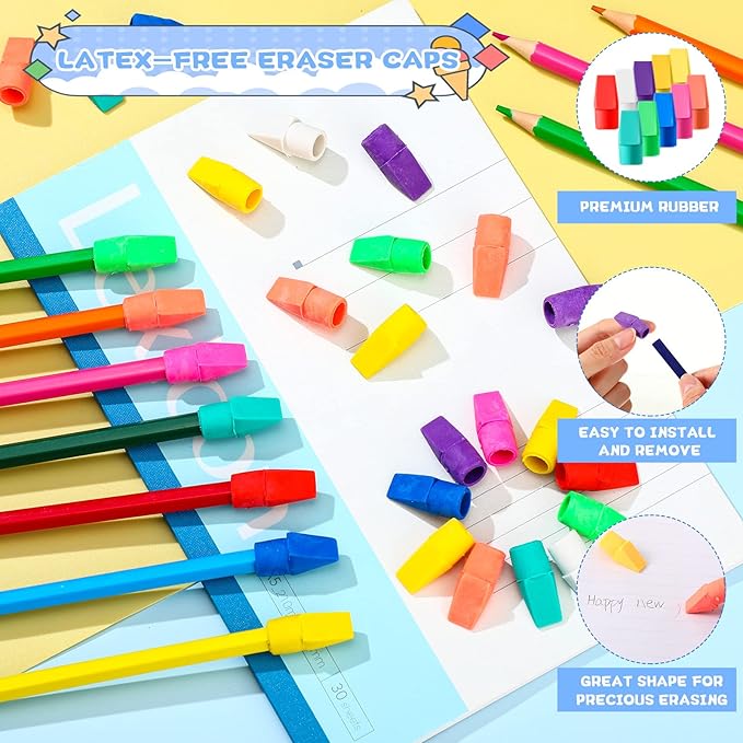 Crtiin 1000 Pcs Pencil Top Erasers Bulk Caps for Pencils Chisel Shape Erasers Toppers Classroom Party Favors Games Prizes Funny Pencil Eraser Cap for Kids Studying Supplies Home Office-DeskLoop Office