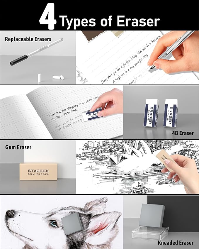 21PCS Metal Mechanical Pencil Set, Art Lead Pencil 0.3, 0.5, 0.7, 0.9, 2mm Holder(HB 2H 2B 4B Color) with 10 Tubes Graphite Lead Refills Eraser with Case for Drafting Drawing Sketching-DeskLoop Office