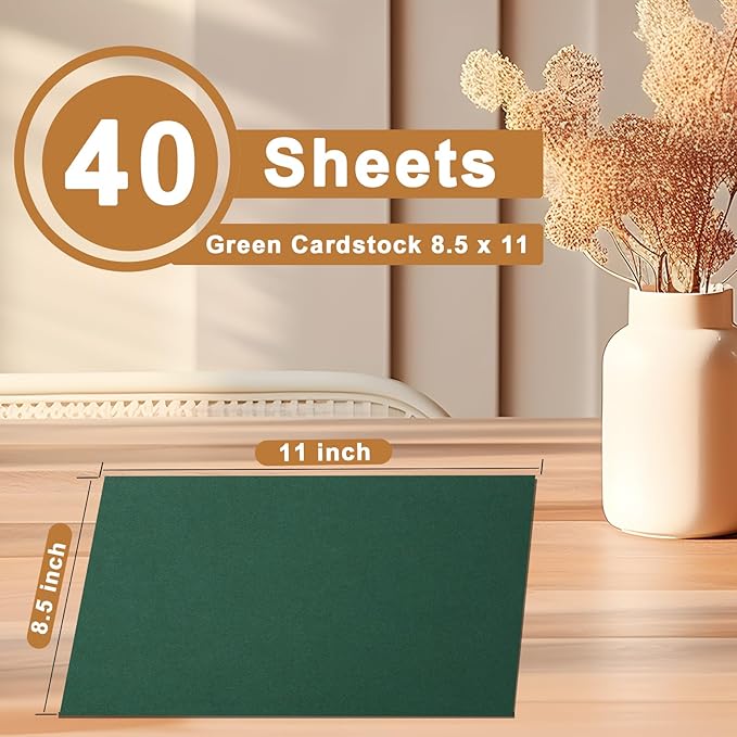 40 Sheets Dark Green Cardstock 8.5 x 11 Crafts Paper, 200gsm/75lb Premium Christmas Green Card Stock for Cards Making, Greeting Cards, School, Menus, Birthday Decorations, Office-DeskLoop Office