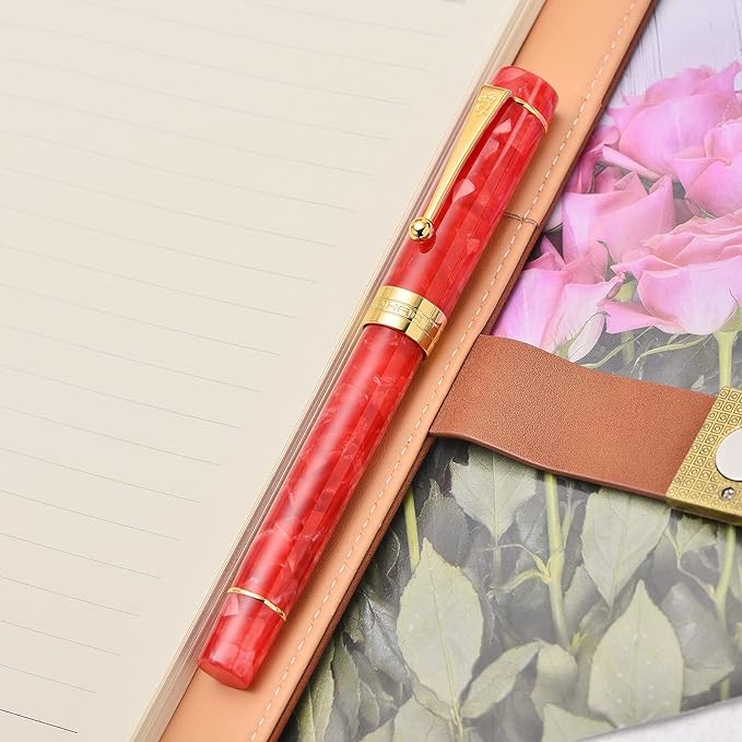 Jinhao 100 Fountain Pen Celluloid Classic Style, #6 Nib Smooth Writing Instrument with Refillable Converter and Pen Case Set-DeskLoop Office