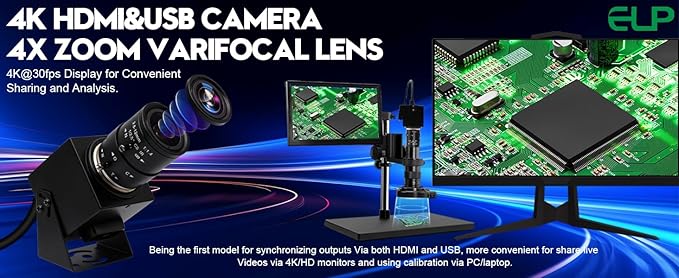 ELP 4K HDMI USB Camera - 2.8-12mm 4X Zoom Webcam With Manual Adjustment for Computer, TV, Projector, Monitor-DeskLoop Office