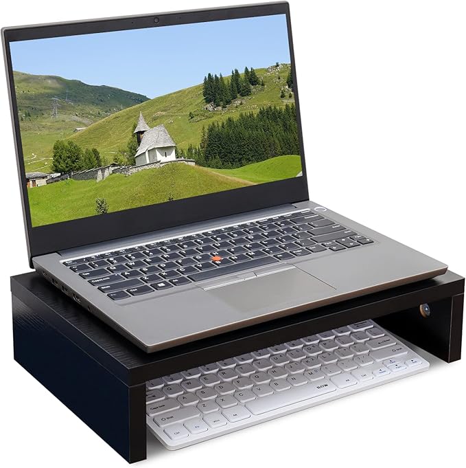 TEAMIX 14.2 inch Monitor Stand Riser, Wood Monitor Riser with Storage for Desk Small Monitor Stand TV/Screen/PC/Laptop Riser Computer Stand Desktop Shelf (Black-14.2 inch)-DeskLoop Office