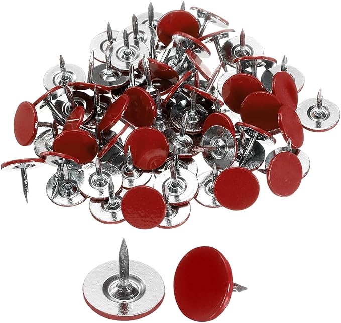 uxcell 120Pcs Push Pins, 11mmx13mm Round Flat Head Decorative Thumb Tacks Upholstery Tacks for Cork Board Office Wall Hangings, Red-DeskLoop Office
