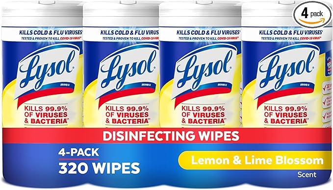Lysol Disinfectant Wipes, Multi-Surface Antibacterial Cleaning Wipes, For Disinfecting and Cleaning, Lemon and Lime Blossom, Pack of 4 (Packaging may vary)-DeskLoop Office