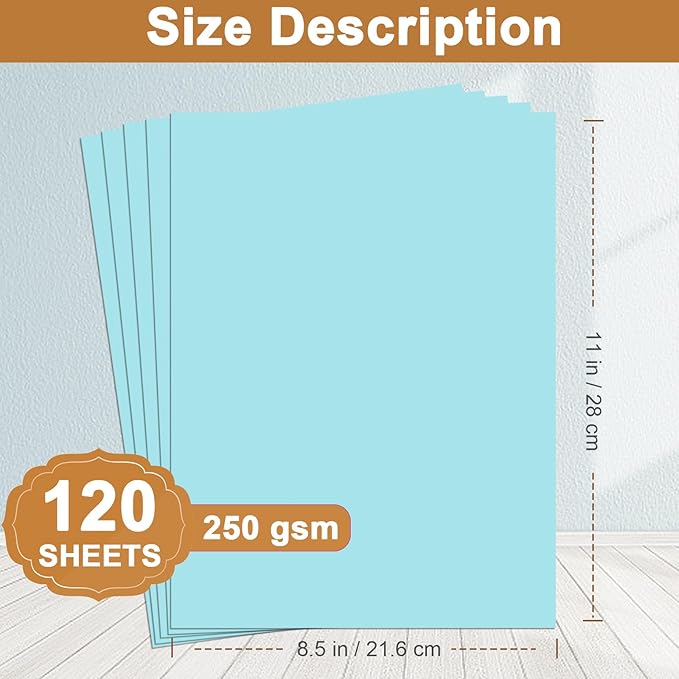 120 Sheets Blue Cardstock 8.5 x 11 Craft Paper, 250gsm/92lb Heavyweight Card stock Printer Paper for DIY Cards Making, Wedding Invitations, Birthday Decorations, School Crafting-DeskLoop Office
