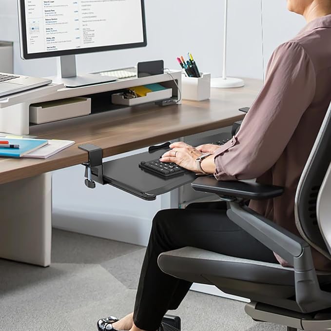 suptek Keyboard Tray Under Desk Pull Out with C Clamp Mount, Computer Keyboard & Mouse Tray, 25.6 (30 Including Clamps) x 11.8 inch Slide-Out Platform Computer Drawer for Typing, Black, DSF1-DeskLoop Office