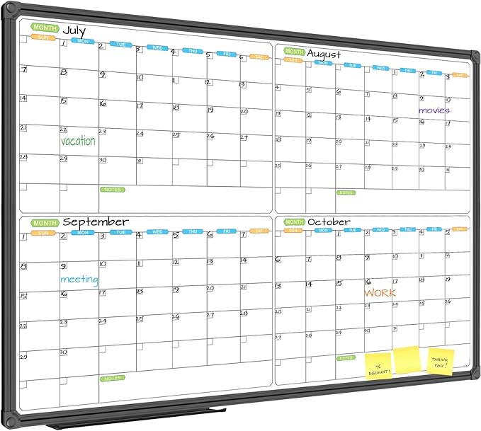JILoffice Magnetic Dry Erase Calendar Whiteboard, 4 Month White Board Planner 36 X 24 Inch, Black Aluminum Frame Wall Mounted Board for Office Home and School-DeskLoop Office