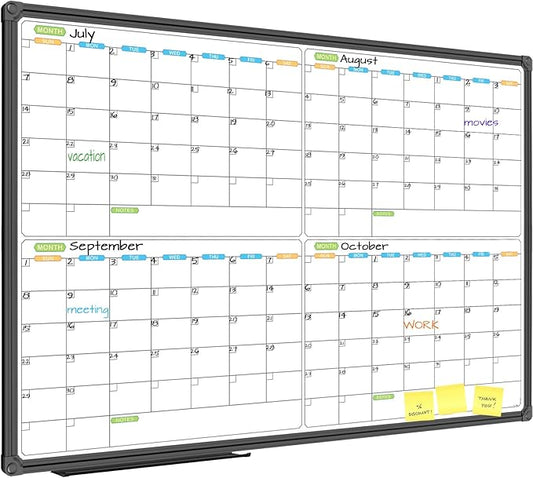 JILoffice Magnetic Dry Erase Calendar Whiteboard, 4 Month White Board Planner 36 X 24 Inch, Black Aluminum Frame Wall Mounted Board for Office Home and School-DeskLoop Office