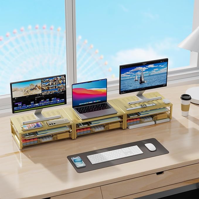 gianotter Computer Monitor Stand Riser, office organizer with Drawer, Office Organizers Storage for Classroom Office Supplies (Gold)-DeskLoop Office