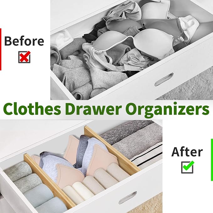 Bamboo Drawer Organizers 4 Pack, 17-22" Adjustable Spring Loaded Dividers for Kitchen Utensils, Silverware, Clothes, Dresser, Bathroom and Office Storage-DeskLoop Office