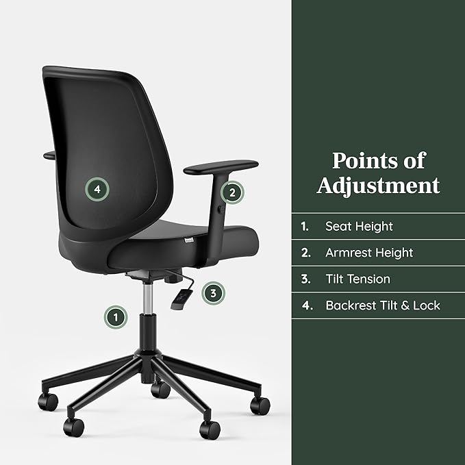 Branch Daily Chair - Vegan Leather Office Chair with Swivel, Lumbar Rest, and Adjustable Armrests - Comfortable Seating for Improved Posture and Productivity - Black-DeskLoop Office