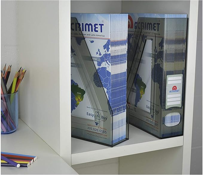 Acrimet Magazine File Holder, Durable Rack, Space-Saving Organizer (Plastic) (Smoke Color) (2 pack)-DeskLoop Office