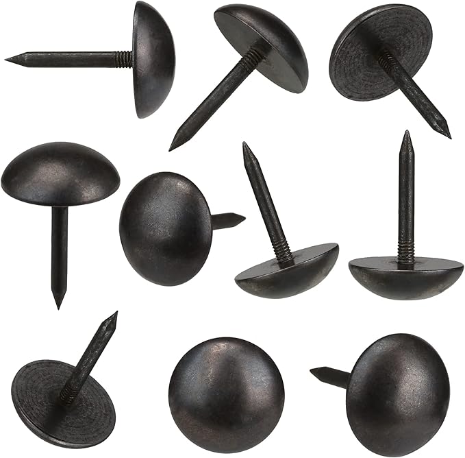 Retro Solid Pure Brass Tacks as Antique Upholstery Nails for Furniture, Decorative Push Pins for Wood,Carpet Tacks,Hardware Tacks,Cap Nails,Thumb Tacks,Brass Fasteners(7/10",18mm Black Color,10 Pcs)