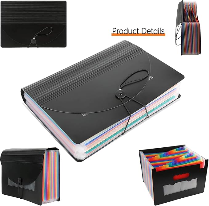 CHEPULA 2 Pack 24 Pockets Accordion File Organizer, A4 Multicolored Expanding File Folder, Large Capacity File Organizer Expandable Folder with Expandable Cover Document Organizer File Box-DeskLoop Office