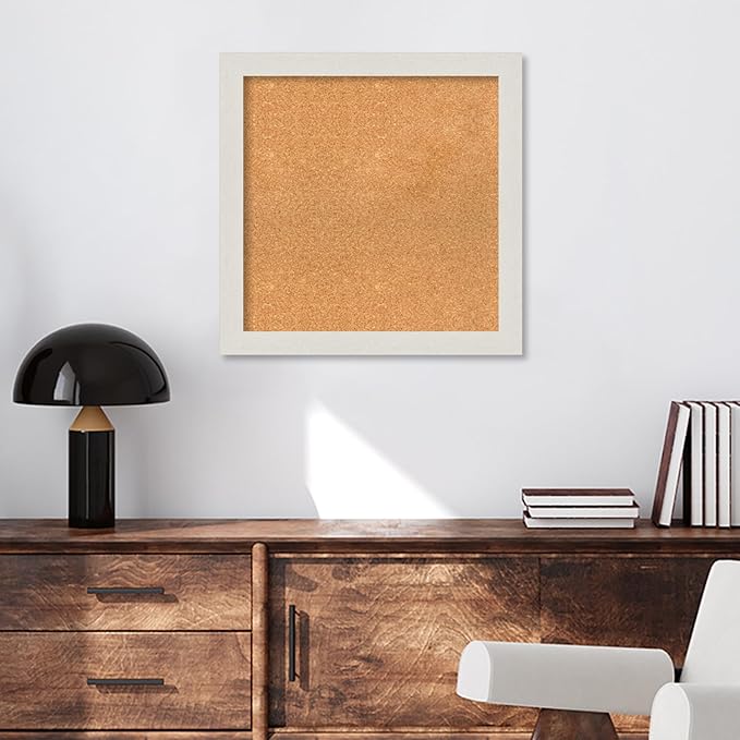Amanti Art Natural Cork Board for Wall, 25x25 Vision Board with White Frame, Medium Corkboard Office Decor for Home Organization, Country Rustic Corkboard Pinboard to Display Items for Home-DeskLoop Office