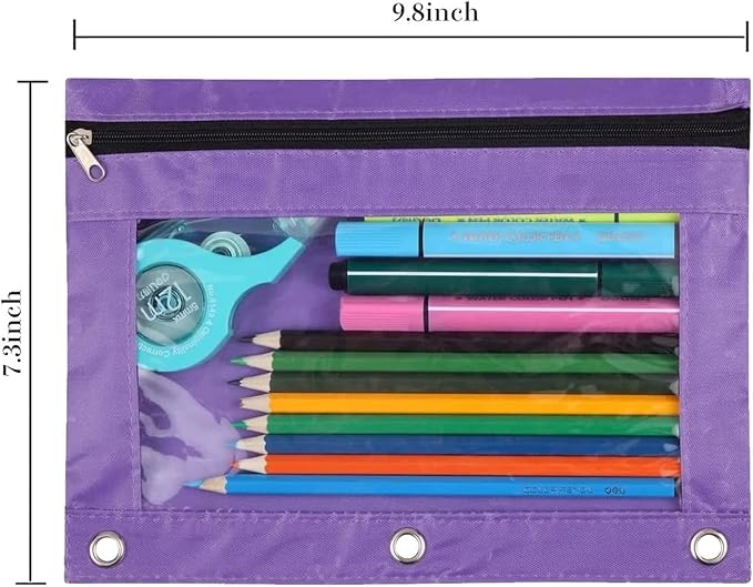 YoeeJob Pencil Pouch for 3 Ring Binder, Zipper Pencil Pouches Bulk, Pencil Case Pouch with Clear Window for Class, School, Office, 8 Colors-24 Packs